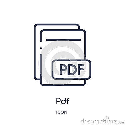 Linear pdf icon from File type outline collection. Thin line pdf vector isolated on white background. pdf trendy illustration Vector Illustration