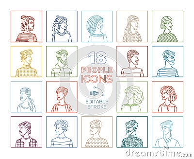 Linear people portraits set Vector Illustration