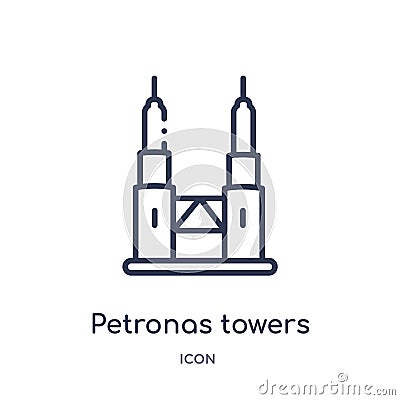 Linear petronas towers icon from Buildings outline collection. Thin line petronas towers vector isolated on white background. Vector Illustration