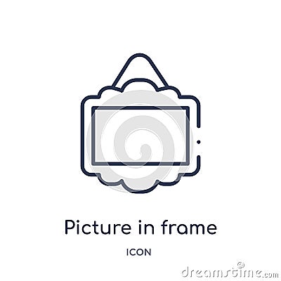 Linear picture in frame icon from Art outline collection. Thin line picture in frame icon isolated on white background. picture in Vector Illustration