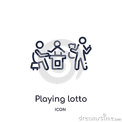 Linear playing lotto icon from Activity and hobbies outline collection. Thin line playing lotto vector isolated on white Vector Illustration