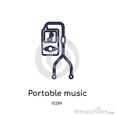 Linear portable music player icon from Electronic stuff fill outline collection. Thin line portable music player vector isolated Vector Illustration