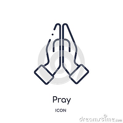 Linear pray icon from India and holi outline collection. Thin line pray icon isolated on white background. pray trendy Vector Illustration