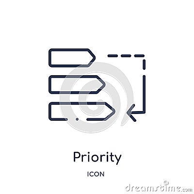 Linear priority icon from Content outline collection. Thin line priority vector isolated on white background. priority trendy Vector Illustration