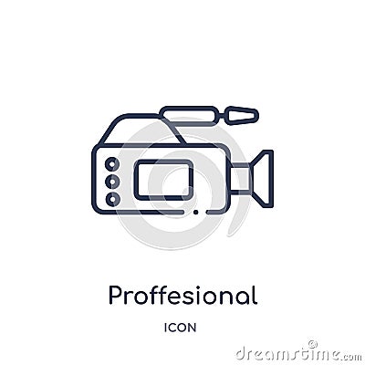 Linear proffesional video camera icon from Cinema outline collection. Thin line proffesional video camera vector isolated on white Vector Illustration