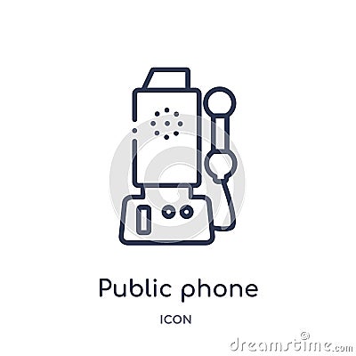 Linear public phone icon from Comunation outline collection. Thin line public phone vector isolated on white background. public Vector Illustration