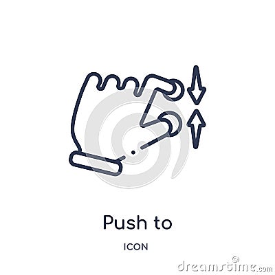 Linear push to minimize gesture icon from Hands and guestures outline collection. Thin line push to minimize gesture icon isolated Vector Illustration