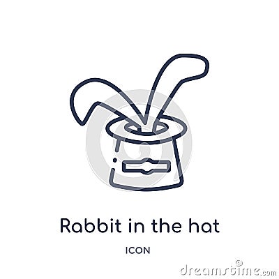 Linear rabbit in the hat icon from Circus outline collection. Thin line rabbit in the hat vector isolated on white background. Vector Illustration