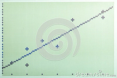 Linear regression line on a retro graphical calculator LCD screen, display detail, closeup, top view. Mathematics and statistics Stock Photo