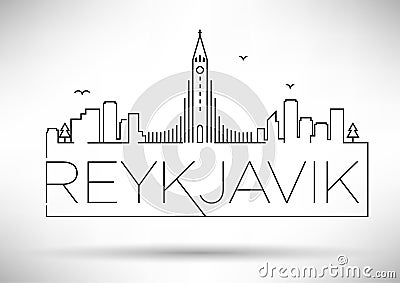 Linear Reykjavik City Silhouette with Typographic Design Stock Photo