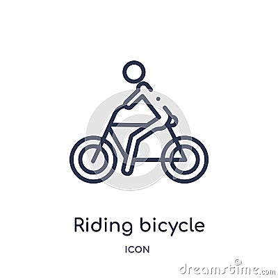 Linear riding bicycle icon from Gym and fitness outline collection. Thin line riding bicycle icon isolated on white background. Vector Illustration