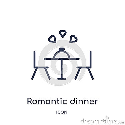 Linear romantic dinner icon from Birthday party outline collection. Thin line romantic dinner vector isolated on white background Vector Illustration