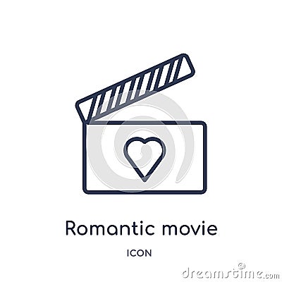 Linear romantic movie icon from Birthday party outline collection. Thin line romantic movie vector isolated on white background. Vector Illustration