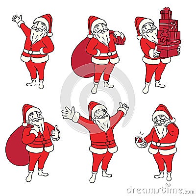 Linear santa claus character set Vector Illustration