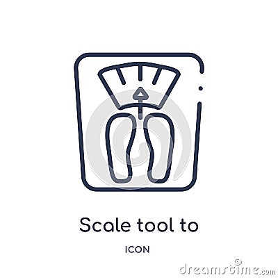 Linear scale tool to control body weight standing on it icon from Medical outline collection. Thin line scale tool to control body Vector Illustration