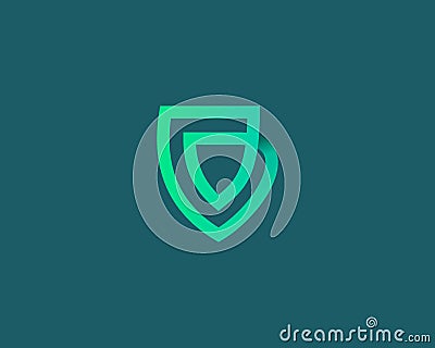 Linear shield loop vector icon logo design template. Minimalistic protection, guard vector sign symbol mark logotype. Vector Illustration