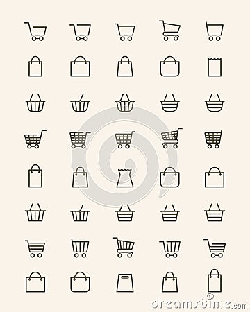 Linear shopping basket icons Vector Illustration