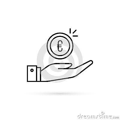 linear simple hand holding euro coin Vector Illustration