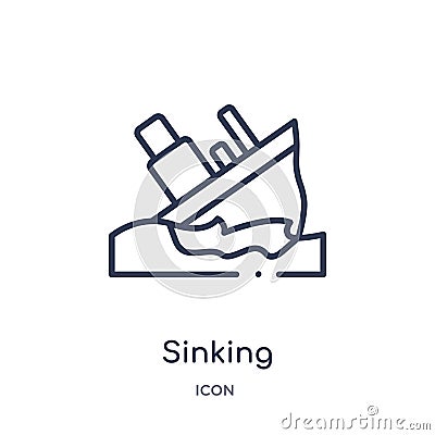 Linear sinking icon from Insurance outline collection. Thin line sinking icon isolated on white background. sinking trendy Vector Illustration