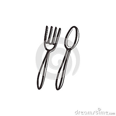Linear sketch of fork and spoon in doodle style Vector Illustration