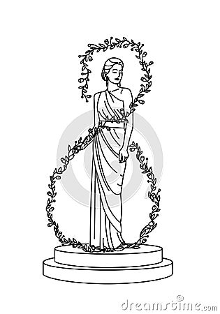 Linear sketch illustration of woman in flowers Vector Illustration