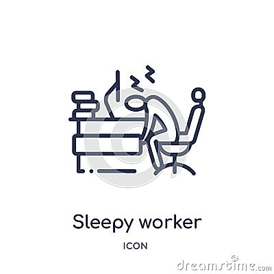 Linear sleepy worker at work icon from Business outline collection. Thin line sleepy worker at work icon isolated on white Vector Illustration