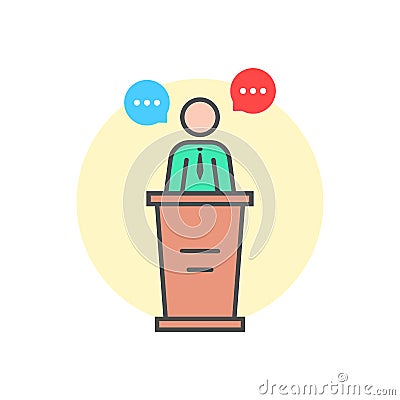 Linear spokesman behind stand Vector Illustration