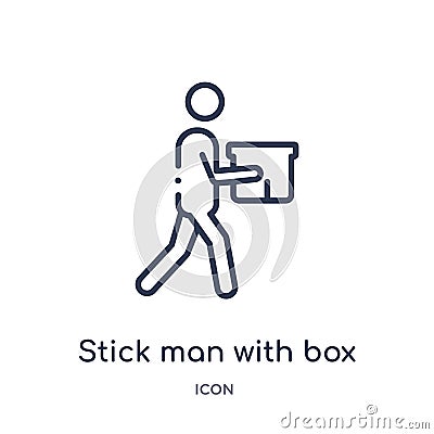 Linear stick man with box icon from Behavior outline collection. Thin line stick man with box vector isolated on white background Vector Illustration