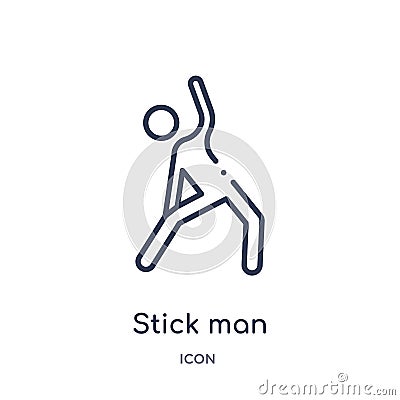 Linear stick man excersicing icon from Behavior outline collection. Thin line stick man excersicing vector isolated on white Vector Illustration