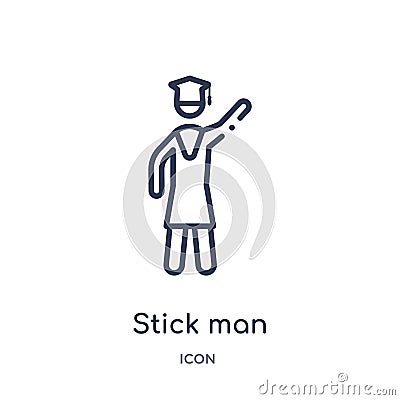 Linear stick man graduated icon from Behavior outline collection. Thin line stick man graduated vector isolated on white Vector Illustration