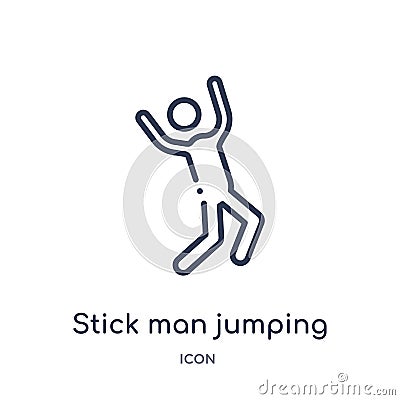 Linear stick man jumping icon from Behavior outline collection. Thin line stick man jumping vector isolated on white background. Vector Illustration