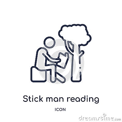 Linear stick man reading icon from Behavior outline collection. Thin line stick man reading vector isolated on white background. Vector Illustration