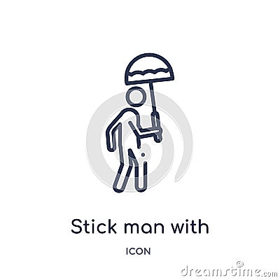 Linear stick man with umbrella icon from Behavior outline collection. Thin line stick man with umbrella vector isolated on white Vector Illustration