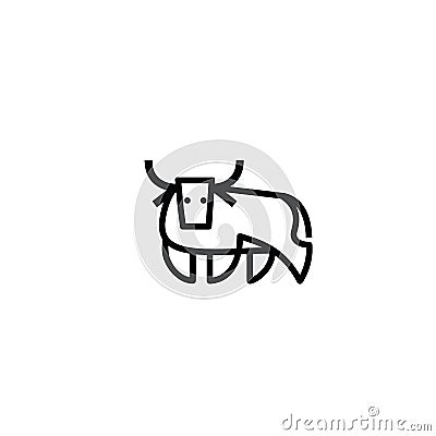 Linear stylized drawing of bull ox or cow Vector Illustration