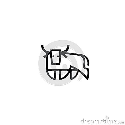 Linear stylized drawing of bull ox or cow Vector Illustration