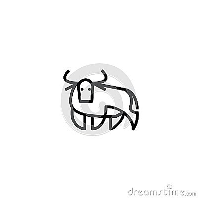 Linear stylized drawing of bull ox or cow Vector Illustration