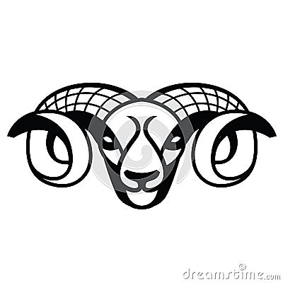 Linear stylized drawing - head of sheep or ram Vector Illustration