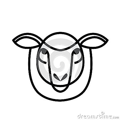 Linear stylized drawing - head of sheep or ram Vector Illustration