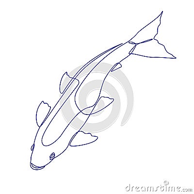 Linear stylized drawing of Koi fish. Vector outline fish Vector Illustration