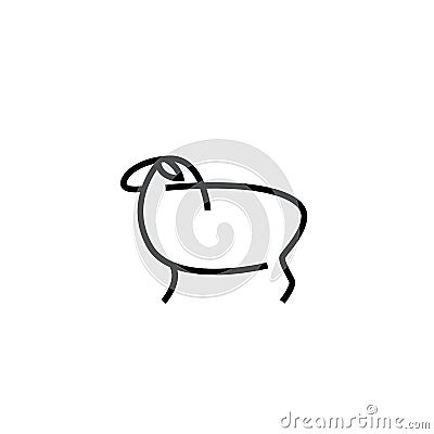 Linear stylized drawing of sheep or ram Vector Illustration