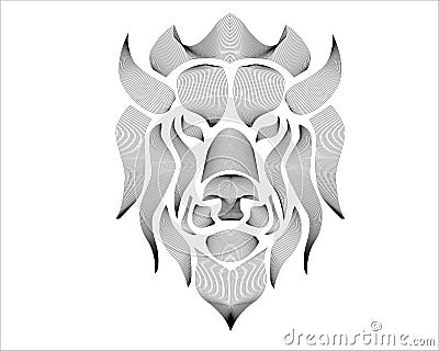 Linear stylized lion. Black and white graphic. Vector illustration can be used as design for tattoo, t-shirt, bag Vector Illustration
