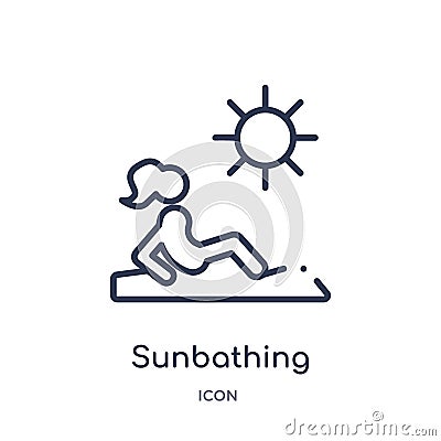 Linear sunbathing icon from Holidays outline collection. Thin line sunbathing icon isolated on white background. sunbathing trendy Vector Illustration