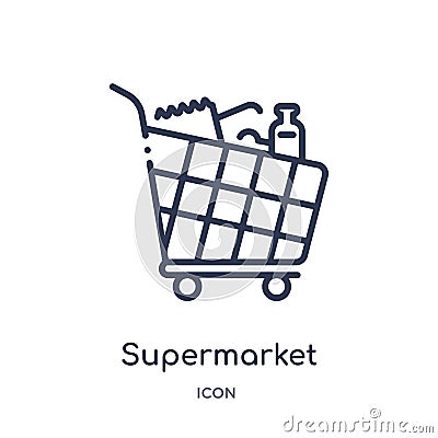 Linear supermarket shopping cart icon from Commerce outline collection. Thin line supermarket shopping cart icon isolated on white Vector Illustration