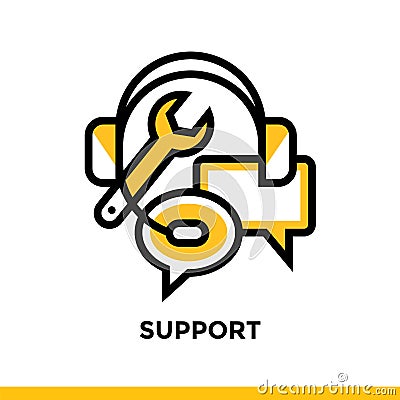 Linear support icon for startup business. Pictogram in outline style. Vector flat line icon suitable for mobile apps, websites and Vector Illustration