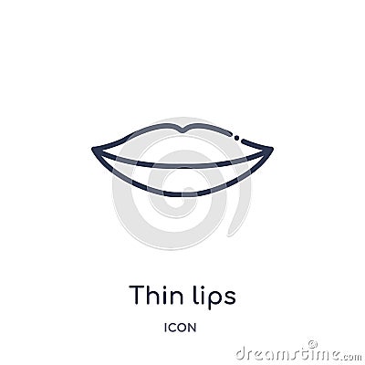 Linear thin lips icon from Human body parts outline collection. Thin line thin lips icon isolated on white background. thin lips Vector Illustration