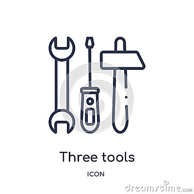 Linear three tools icon from Construction outline collection. Thin line three tools vector isolated on white background. three Vector Illustration