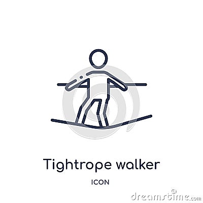 Linear tightrope walker icon from Circus outline collection. Thin line tightrope walker vector isolated on white background. Vector Illustration