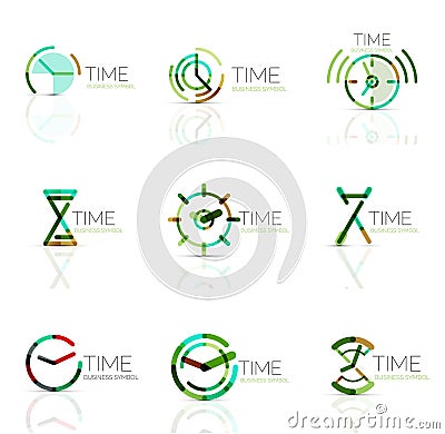 Linear time abstract logo set, connected multicolored segments Vector Illustration