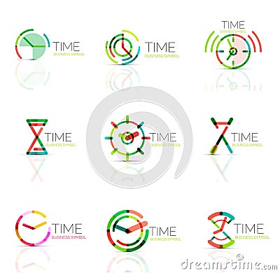 Linear time abstract logo set, connected multicolored segments Vector Illustration