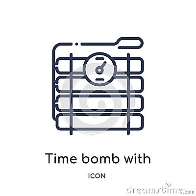 Linear time bomb with clock icon from Army and war outline collection. Thin line time bomb with clock vector isolated on white Vector Illustration